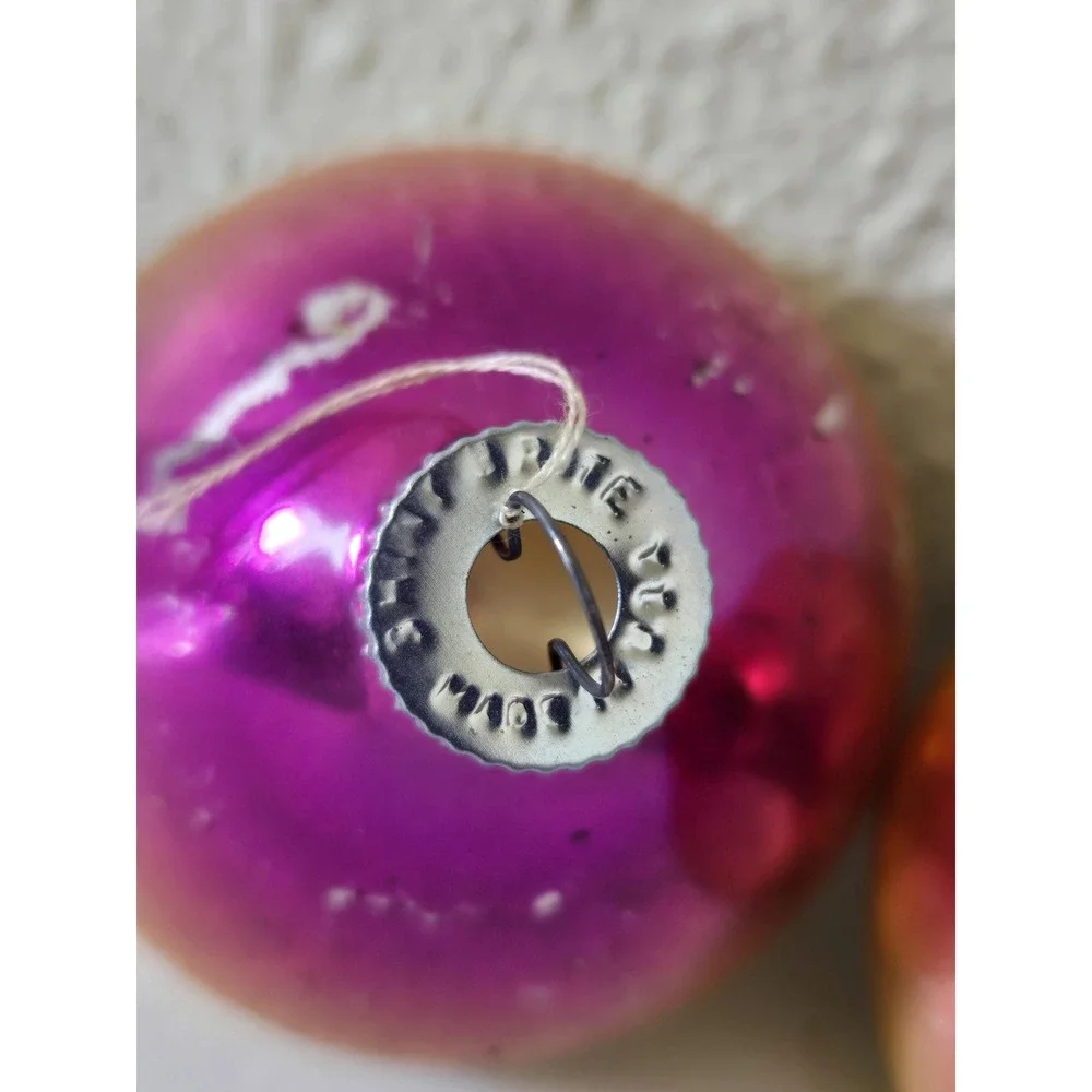 Lot Of 2 Vintage Shiny Brite Atomic Top UFO Ombre Christmas Ornaments Pink Gold